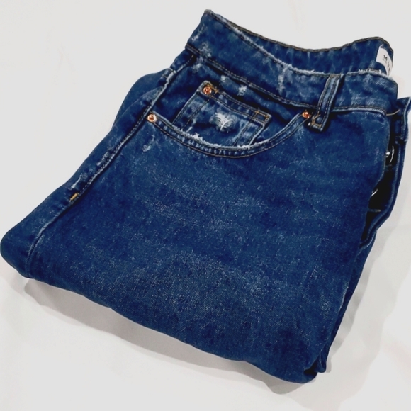 Med. High-Rise Dark Wash Mom Boot-Cut Jeans - Picture 1 of 7